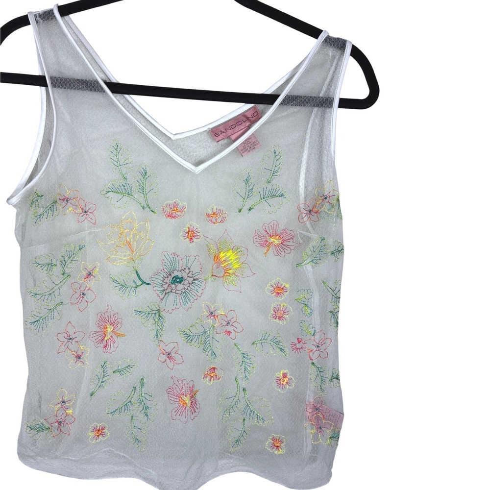 Bandolino‎ Sheer Floral Embroidered Mesh Tank Top Women's Size 12 Y2K